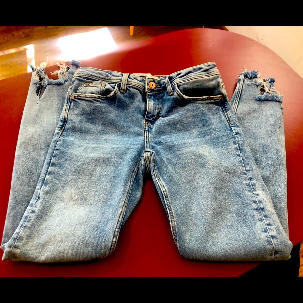 ZARA BASIC Z1975 Denim Skinny Stretch Distressed Detail Size 4